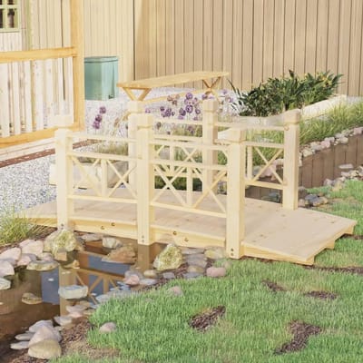 Houten Tuinbrug - Vijverbrug decoratie - Romantische tuin - Massief sparrenhout - 150 cm lang - Houtkleur