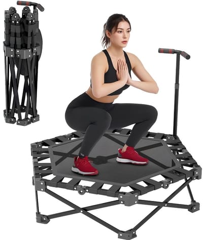 SP® Fitness Trampoline - Mini Trampoline - Inclusief Grijpstang - Zwart - 102cm x 122cm x 19cm