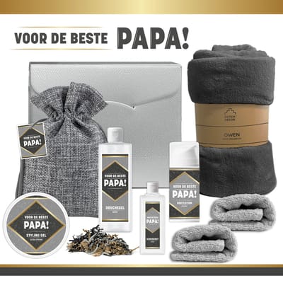 Geschenkset ''Voor De Beste Papa" - 8 Producten | Giftset voor Hem - 1350 Gram - Cadeaupakket Deluxe - Verjaardag Vader - Vaderdag - Vader - Wellness Cadeau Man - Jarig - Allerbeste Papa - Verjaardagscadeau - Kerst - Kerstpakket - Zwart Goud Zilver