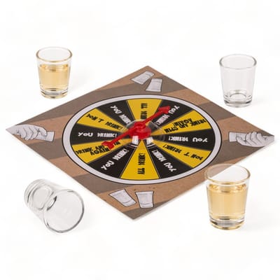 Dailygoody - Party meeneemspel - Drinkspel met shot spinner - Compact voor onderweg - Inclusief 4 shooter glazen - Draaien en drinken - Geschikt voor ...