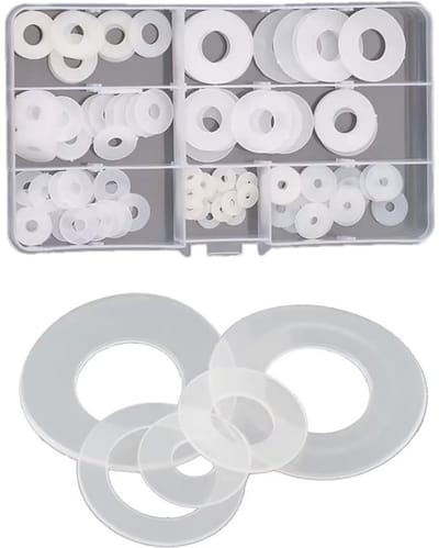 Onderlegringen set kunststof bijlagringen witte platte onderlegringen set M3, M4, M5, M6, M8, M10, M12