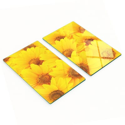 Set van twee decoratieve glazen keukenplanken met zonnebloemen, 2x30x52 cm
