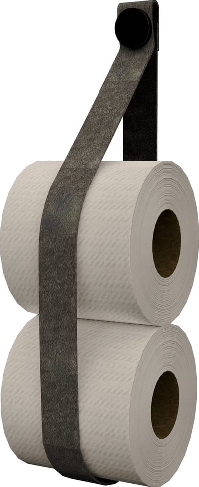 Leren toiletrol-voorraadhouder, met zuignap én schroef - Handles and more® | leer: VINTAGE GREY / knop: Zwart (reserverolhouder - toiletrolhouder - toiletrollen houder - toilet rol voorraad houder)