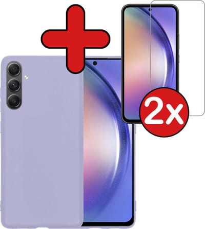 Hoesje - Met 2x Screenprotector - Geschikt voor Samsung Galaxy A54 - Sterk & Shockproof - Telefoon Hoes - Back Cover - Siliconen Case - Telefoonhoes - Lila