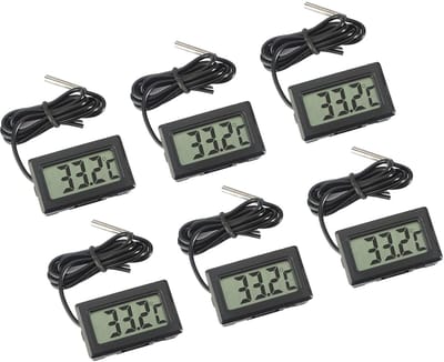 Digitale lcd-thermometer, temperatuurbewaking met externe sonde voor koelkast, vriezer, aquarium, zwart (6 stuks)