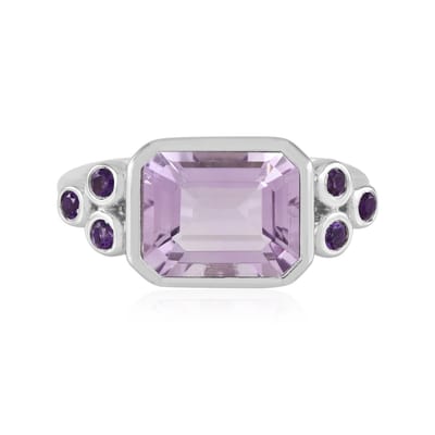 Cavill - 925 Sterling Zilver Ring met Lavendel Amethist 3,091 ct - Platina Afwerking - Octagon Trapgeslepen - Zambia Accentstenen - Elegant Paars