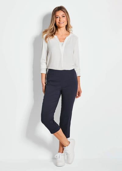 7/8-broek LOUISA met elastische tailleband van superstretch - marine - Gr. 19 van Goldner Fashion