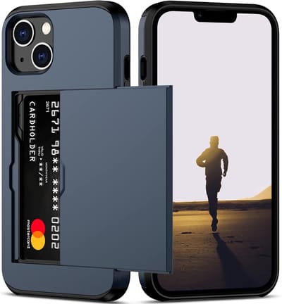 Hoesje Geschikt voor iPhone 13 Hoesje Navy - shockproof Backcover met pasjeshouder - Ruimte voor 2 pasjes