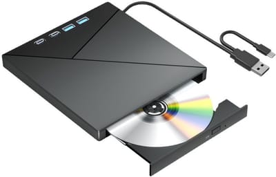 Extern CD/DVD Station geschikt voor Laptop, USB 3.0 & Type-C Draagbare DVD Brander en CD Lezer, met SD-/TF-kaartlezer en USB-Hub, Extern Optisch Station geschikt voor Windows 11/10/8/7, Mac, Linux en PC