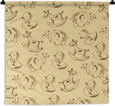 Wandkleed - Wanddoek - Speelgoed - Dieren - Hobbelpaard - Patroon - 90x90 cm - Wandtapijt