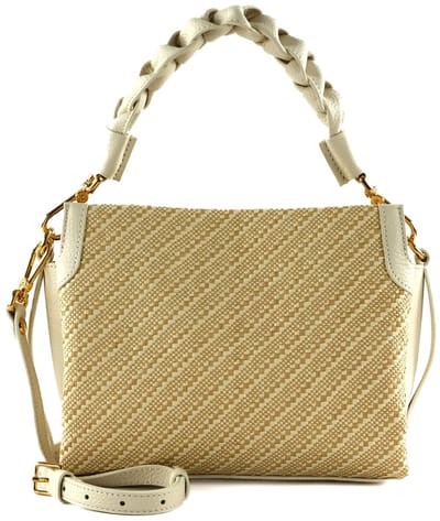 COCCINELLE Leren Handtas Schoudertas Boheme Bicolor Straw Handbag Mul. Blanco / Blan Beige
