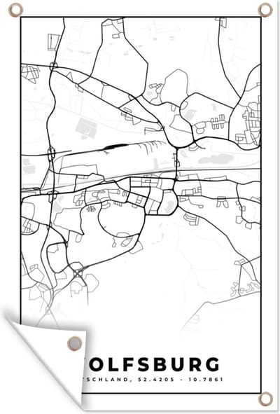 Muurdecoratie Wolfsburg - Plattegrond - Kaart - Stadskaart - 120x180 cm - Tuinposter - Tuindoek