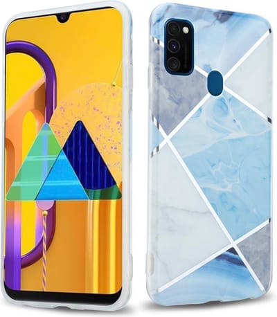 Cadorabo Hoesje geschikt voor Huawei P20 LITE 2018 / NOVA 3E in Blauw Wit Grijs Marmer No. 2 - Beschermhoes gemaakt van TPU siliconen Case Cover met mozaïek motief