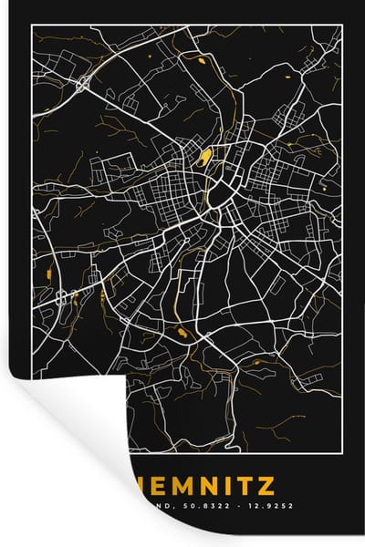 Muurstickers - Sticker Folie - Chemnitz - Duitsland - Kaart - Plattegrond - Goud - Stadskaart - 20x30 cm - Plakfolie - Muurstickers Kinderkamer - Zelfklevend Behang - Zelfklevend behangpapier - Stickerfolie