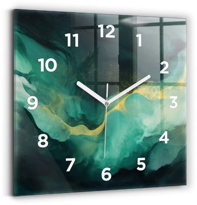 Wallfluent Wandklok - Groen marmer Klok met Afbeelding - 30 cm x 30 cm - Groente Wandklok - Witte Handen - Wandklok Met Cijfers - Wandklok Glas Woonkamer - Vierkante Glas Klok - Minimalistisch Wandklok - Klok met Afbeelding