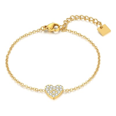 Twice As Nice Armband in goudkleurig edelstaal, zirkonia hart 16cm+3cm
