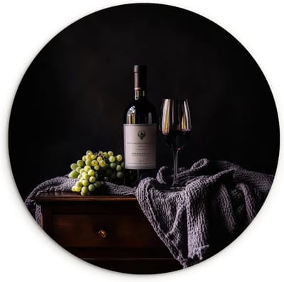 WallCircle® Wandcirkel 30x30 cm - Muurcirkel Druiven - Wijn - Rood - Tafel - Muurdecoratie woonkamer - Wanddecoratie keuken - Kamer decoratie accessoires - Ronde schilderijen