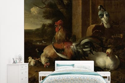 Behang - Fotobehang Hoenderhof - Schilderij van Melchior d'Hondecoeter - Breedte 315 cm x hoogte 260 cm