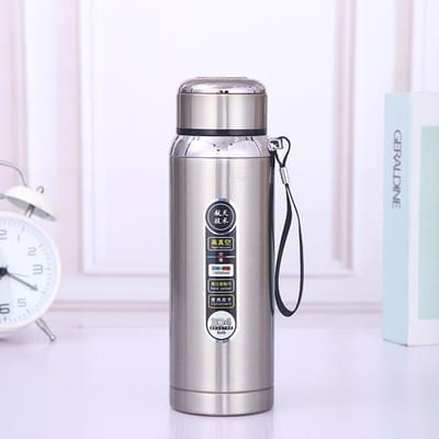 Grote Capaciteit 304 Roestvrij Staal Geïsoleerde Beker met Draagband Buitensportfles Cadeaubeker 800ml zilver