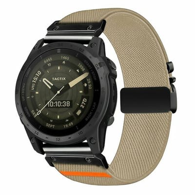 By Qubix - Geschikt voor Garmin bandje - 20mm Quickfit - Nylon bandje met parachute sluiting - Beige - Geschikt voor Garmin Fenix 7s/6s/5s / Instinct 2s / Epix Pro Gen 2 (42mm)