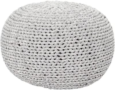 Ronde Poef - Zitkruk Hocker - Extra zitplaats - Handgeweven design - 50 cm breed - Lichtgrijs
