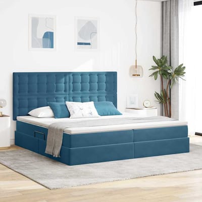 vidaXL - LED - opbergbed - met - matras - Donkerblauw - 200 - x - 200 - cm - Fluweel