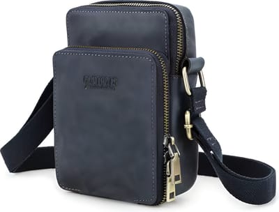 WoYoW® - Vintage Echt Lederen Schoudertas Heren - Crazy Horse Handtas Messenger Telefoonkaarten Tas- Rits - Verstelbaar - Donkerblauw
