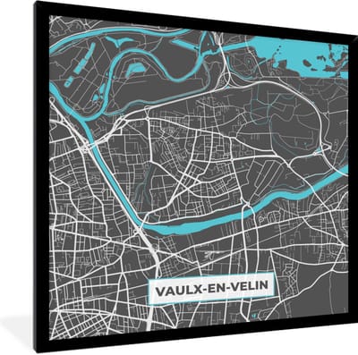Fotolijst incl. Poster - Vaulx-en-Velin - Frankrijk - Stadskaart - Kaart - Plattegrond - 40x40 cm - Posterlijst