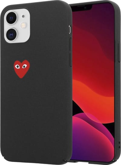 ShieldCase Heart Eyes hoesje geschikt voor Apple iPhone 12 Mini - 5.4 inch - Hoesje met rood hartje - Hartjespatroon telefoonhoesje - Zwart