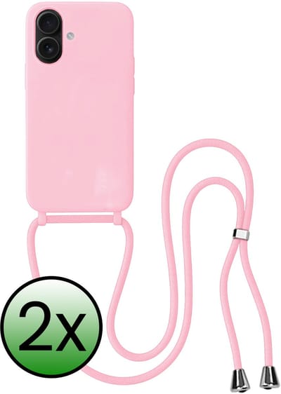 Hoes Geschikt voor iPhone 17 Hoesje Met Koord - Telefoonhoesje Geschikt voor iPhone 17 Backcover Met Afneembaar Koord - Lichtroze - 2 Stuks