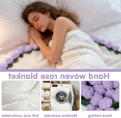 Romantisch Rozenboeket en Gehaakte Deken, Zachte Gehaakte Rozen, Perfect Cadeau voor Moederdag, Valentijnsdag en Bruiloft, Sfeervolle Deken voor Woonkamer en Bed