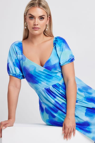Yours Limited Collection Maxijurk Met Vervaagde Bloemenprint In Blauwsize 42