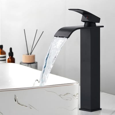 Kraan Badkamer Zwart | Waterval Wastafelkraan voor Badkamer | Mengkraan Wastafel Eengreeps Koud | Watervalkraan Zwart
