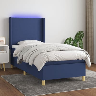 vidaXL - Boxspring - met - matras - en - LED - stof - blauw - 80x200 - cm