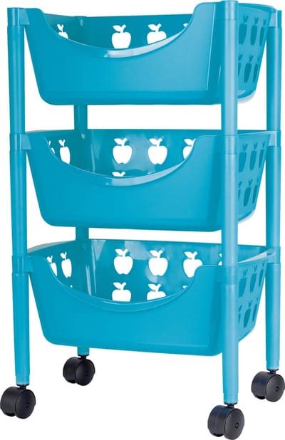 Juypal Keukentrolley met appelmotief - 3-laags - blauw - kunststof - 45 x 29,5 x 70,5 cm