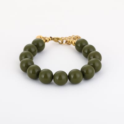 Kralen armband dames - Michelle Bijoux - 16 + 3 cm - Armband met kralen - Kralen armband - Olijf groen - Dames armband - Kerst sieraden - Kerst cadeau - Sinterklaas - Moederdag - Valentijn - Armband voor dames - Kralen armband