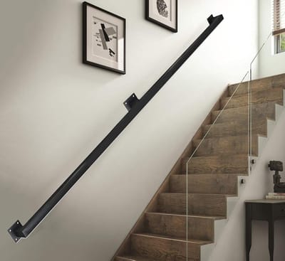 Metalen Wandladder - Trapleuning Steun - Veilige Trappen - Zwart Gepoedercoat - 35 Meter - Zwart