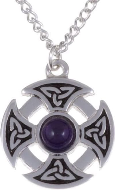 Driehoekige knoop edelsteen kruis ketting met Amethyst steen (XN82P)
