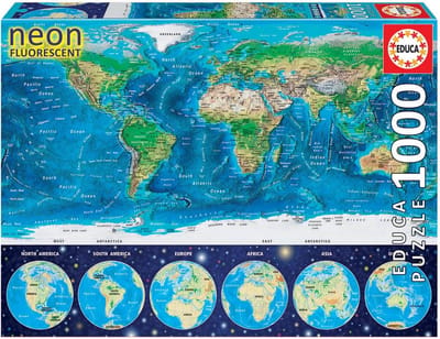 Fluorescerende Neon Wereldkaart Puzzel 1000 Stukjes