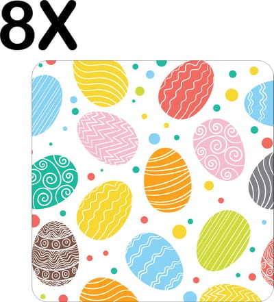 Luxe Placemat - Vrolijke Gekleurde Paas Eieren - Set van 8 Placemats - 50x50 cm - 2 mm dik Vinyl - Anti Slip - Afneembaar