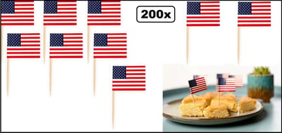 200x Cocktailprikkers USA - Amerika U.S. hapjes cocktail tapas zomer verjaardag thema feest terras