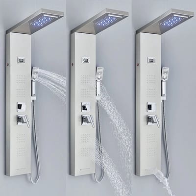 Led rvs douchepaneel met 5 functies , hoge druk, geïntegreerde massagejets, corrosiebestendig, LED verlicht, eenvoudig te reinigen jets