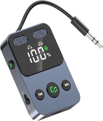 Audio Zender Ontvanger - Draadloze Adapter - Draadloos Luisteren - Intrekbaar Snoer - 10 Meter Bereik - Grijs