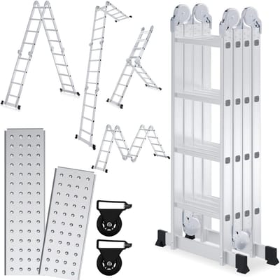 Multifunctionele aluminium ladder 4,7 m met platform en 16 treden