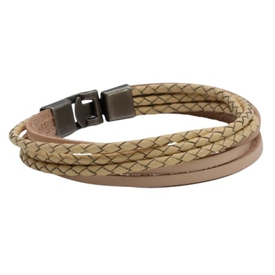 Marama - Herenarmband Mikkel Off-White - Sluiting Metaal Mat Zilver - The Nordic Collection - RVS - leer - gespsluiting - robuuste armband mannen - luxe geschenkverpakking