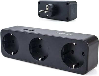 Verdeelstekker 5-in-1 3-voudige Stopcontact splitter USB poorten 4000W Overspanningsbeveiliging Zwart Stekkerdoos