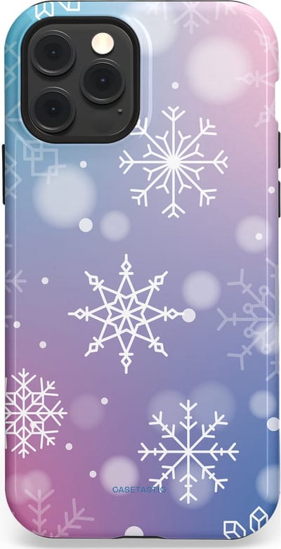 Casetastic hoesje geschikt voor Apple iPhone 12 / Apple iPhone 12 Pro - MagSafe - Dubbellaagse bescherming - Snowy Winter Gloed - Fashion Case - Lila Lichtgrijs Lichtblauw Lichtroze