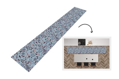 Keukenloper 300x50 cm - Keukenmat vinyl Patroon - Bloem - Grijs - Blauw - Keukenmatten loper - Keuken vloerkleed tapijt