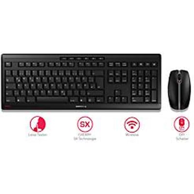 Draadloos toetsenbord met muis CHERRY STREAM DESKTOP, extra stil QWERTY-toetsenbord, muis met 6 knoppen & scrollwiel, 1000-2400 dpi, tot 10 m, USB-ontvanger, zwart