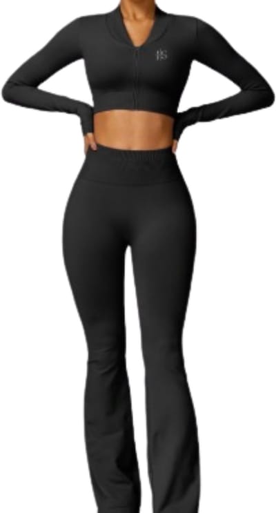 Flaired Sportbroek - Maat: S - Merk: DV - Kleur: Zwart - Hoge Kwaliteit - Seamless - Butt Scrunch / Billen Lift - Scrunch Legging - Flaire Broek - Sportlegging / Sport Broek & Legging - Luxe Broek - Wijde Pijpen - Aansluitend / Flared